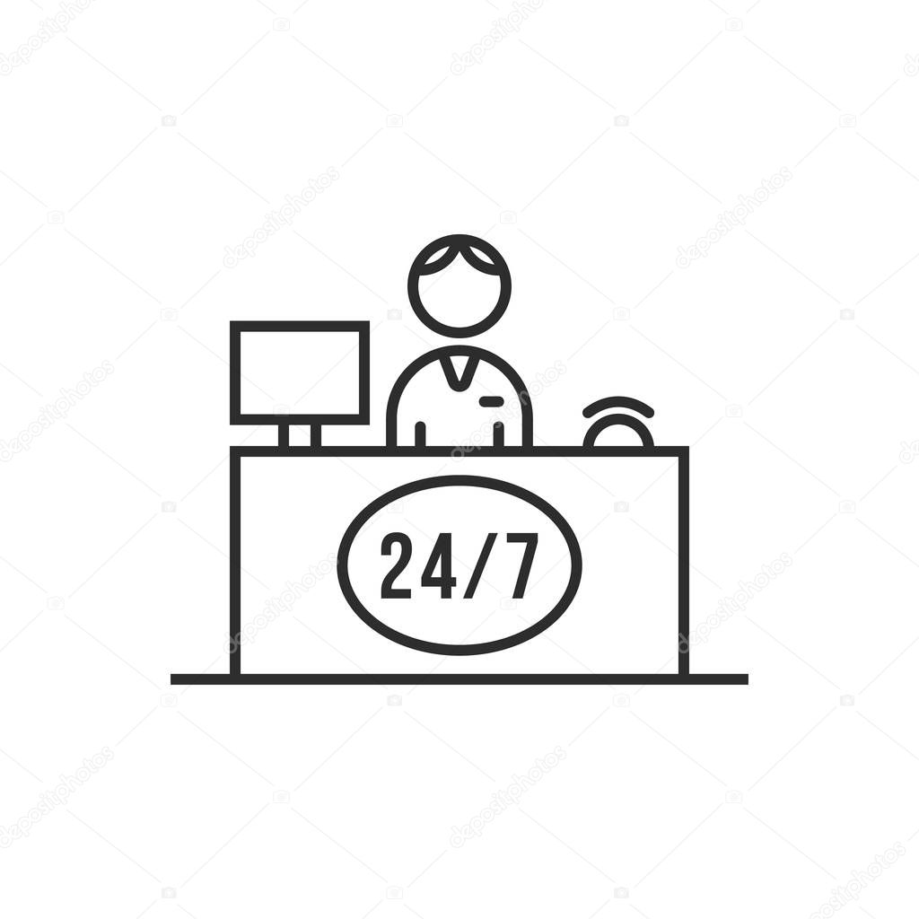 Icon of reception service hotel or business office. linear flat style trend modern logotype graphic art design isolated on white background. concept of badge for online booking in motel or hostel