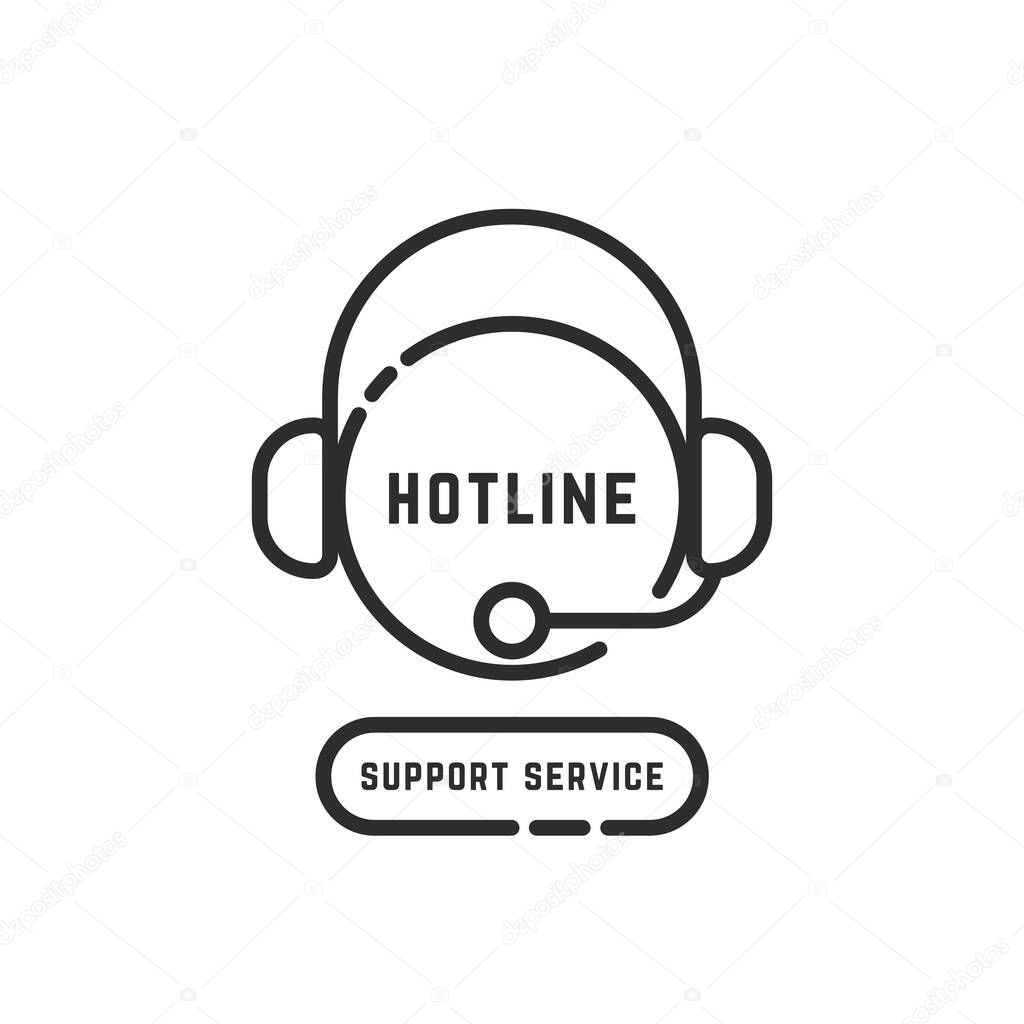 Hotline support service black thin line logo. concept of nonstop 24 7 back office or adviser user interface. simple flat style trend modern app logotype graphic art pictogram design isolated on white