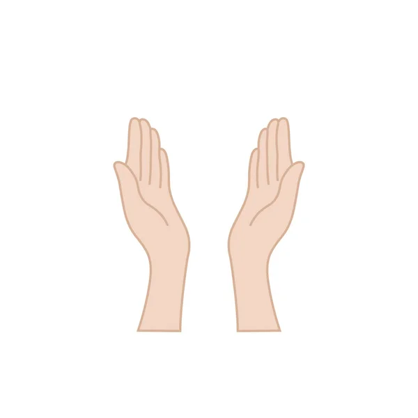 双手向上举起 祈求帮助 举起女性手臂或帮助或冥想姿势的概念 仿古扁平风格趋势艺术线形标识图形设计隔离于白色背景 — 图库矢量图片