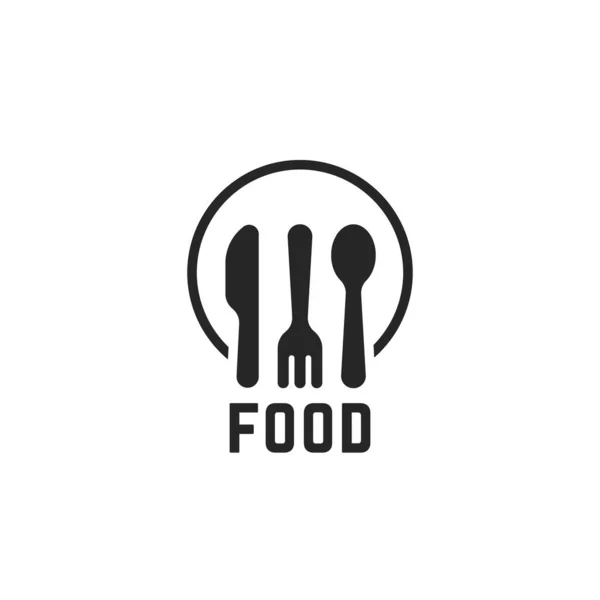 Eenvoudig Zwart Voedsellogo Met Keukengerei Concept Van Het Eten Embleem — Stockvector