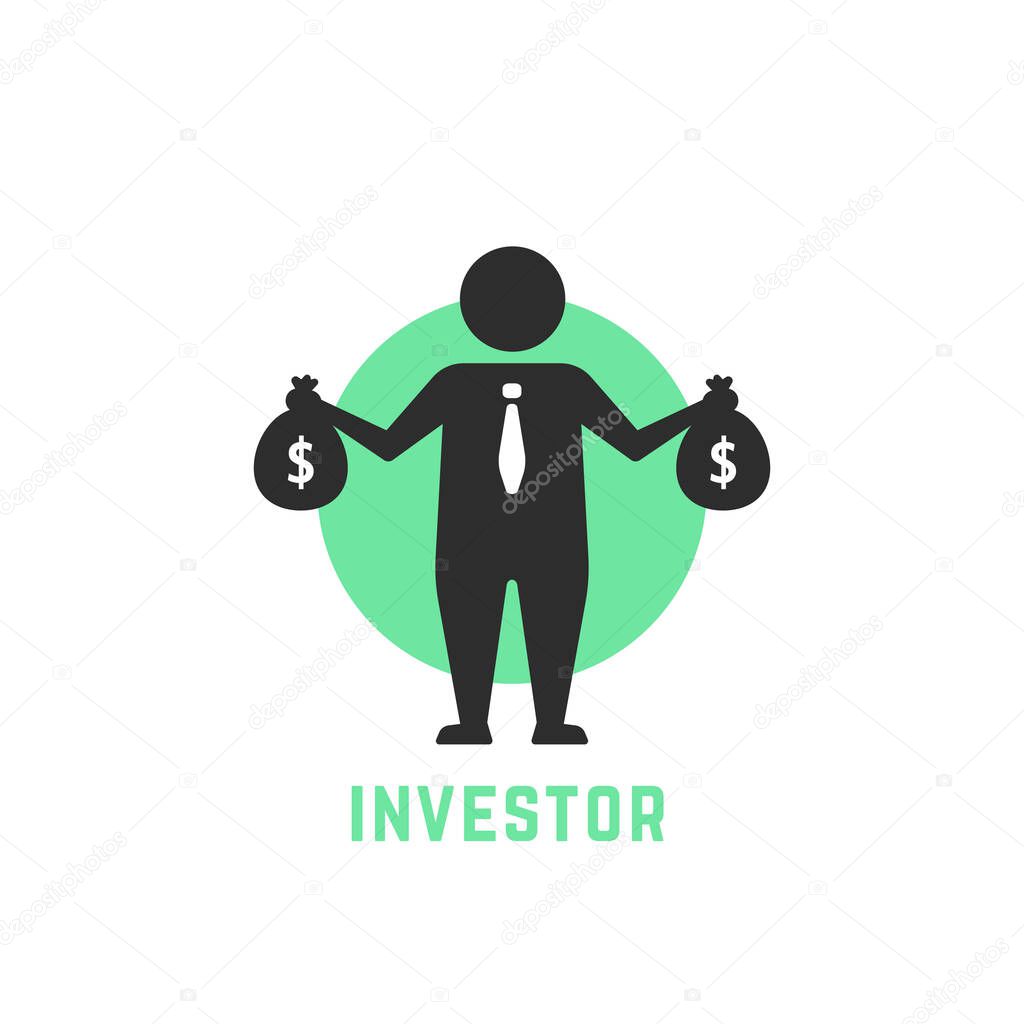 Money benefit symbol with investor icon. concept of small business seller or advantage start up. flat style trend modern conceptual logotype graphic design illustration isolated on white background