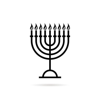 İnce çizgili Hanuka mumları siyah ikon. Ortodoks bayramı için dokuz mumlu menora ya da Hannukah için dini öznitelik kavramı. Basit düz stil trend modern logottip grafik tasarımı beyaz üzerinde izole