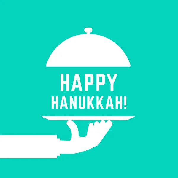 Gelukkige Hanukkah Tekst Met Witte Portie Hand Flat Style Trend — Stockvector