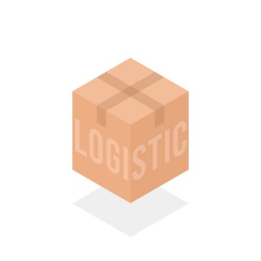 Lojistik kutu basit izometrik logo. Ev taşıma ya da depo dağıtımı konsepti. düz 3d stil trend modern soyut üst görünüm paket logotip grafik tasarımı beyaz arkaplan üzerinde izole