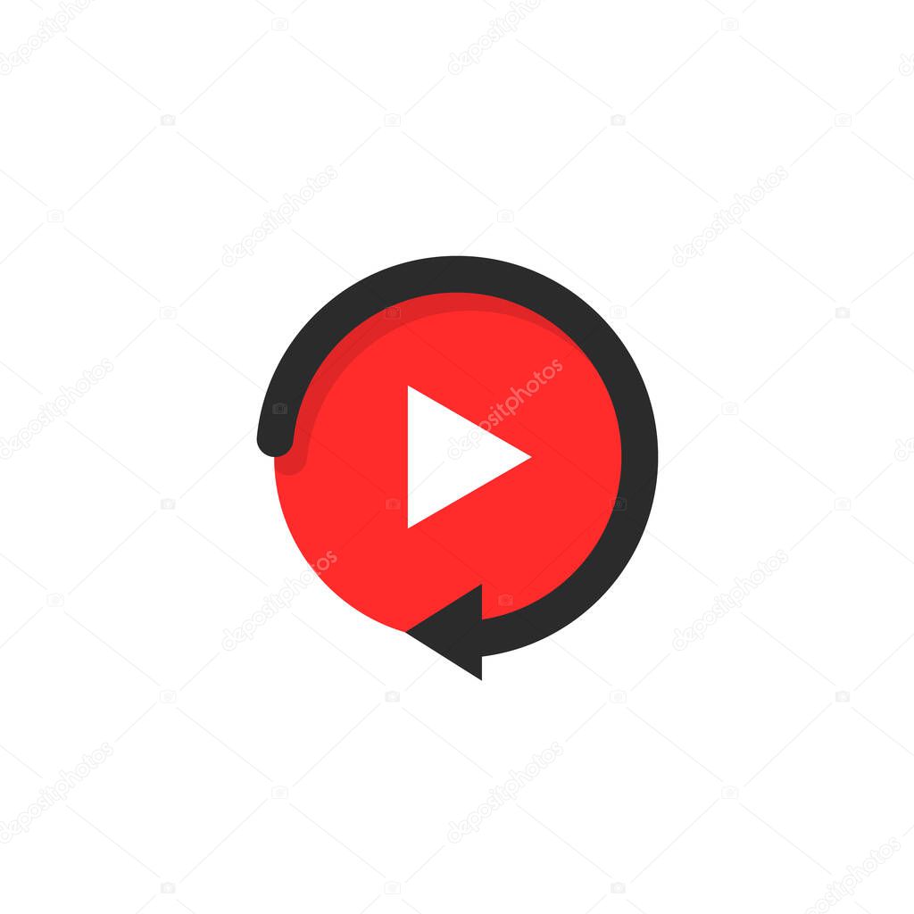 Replay icon like video play button. simple flat style trend modern red logotype graphic design on white background. concept of watching on streaming video player or livestream webinar ui emblem