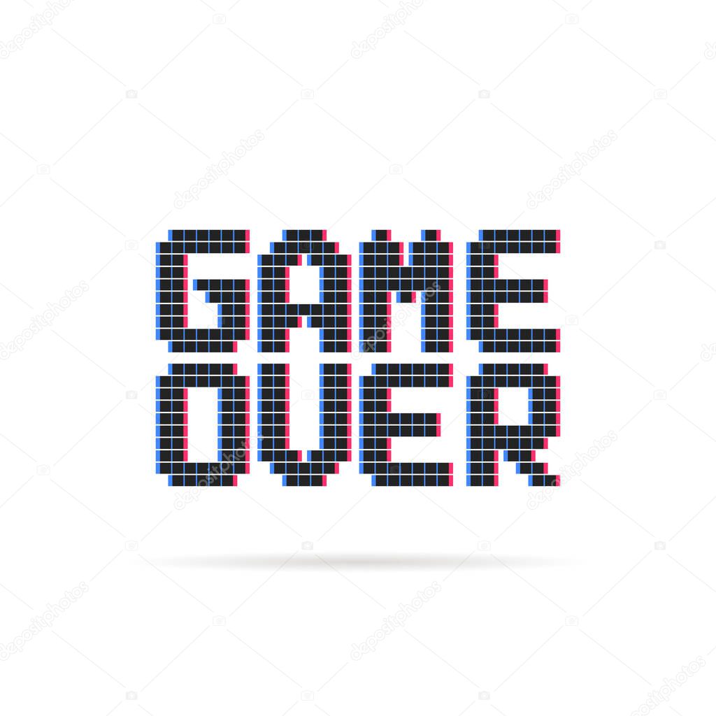 game over logo like glitch pixel art style. flat pixelart trend modern simple logotype graphic art design isolated on white background. concept of finish of vintage videogame or gameover