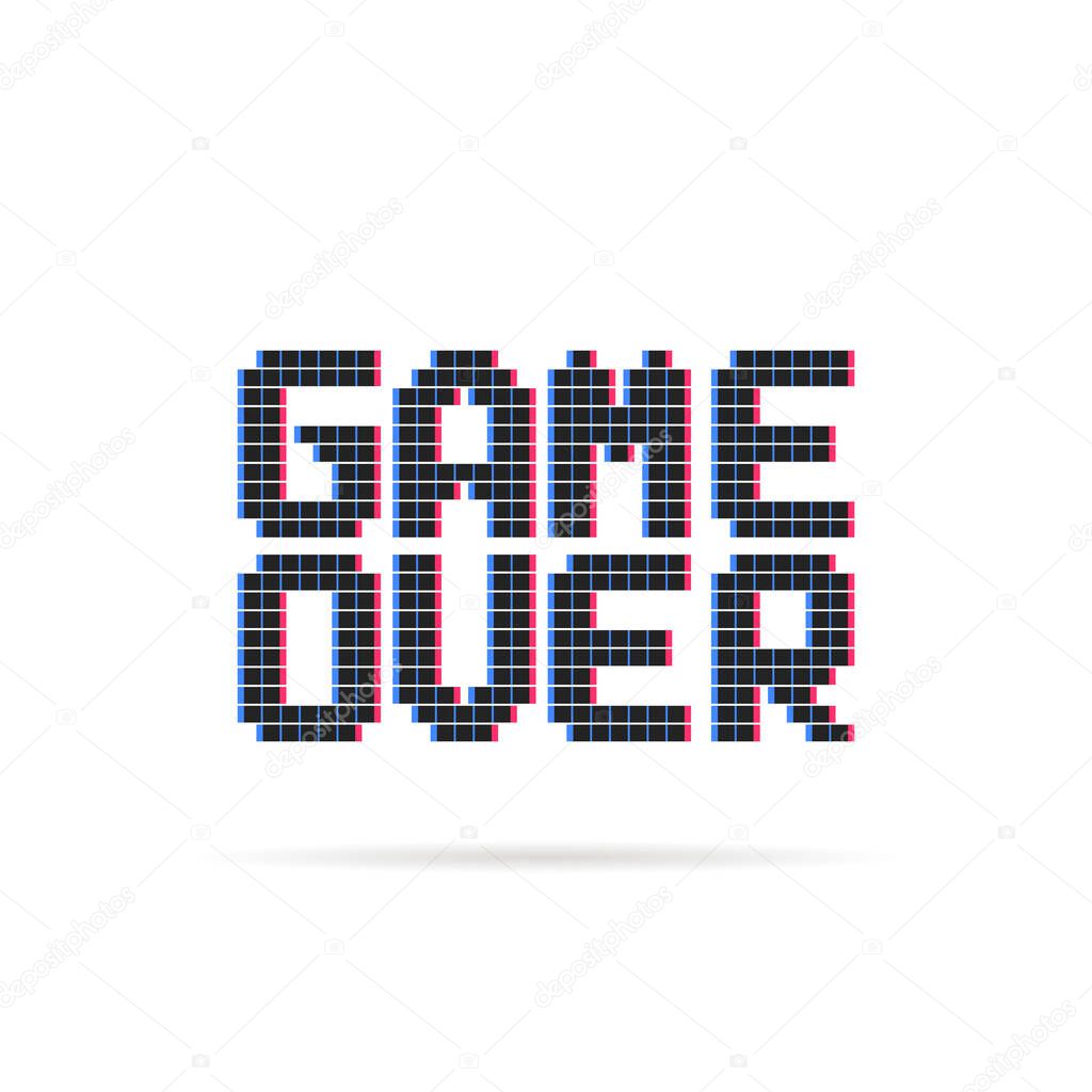 Game over logo like glitch pixel art style. flat pixelart trend modern simple logotype graphic art design isolated on white background. concept of finish of vintage videogame or gameover