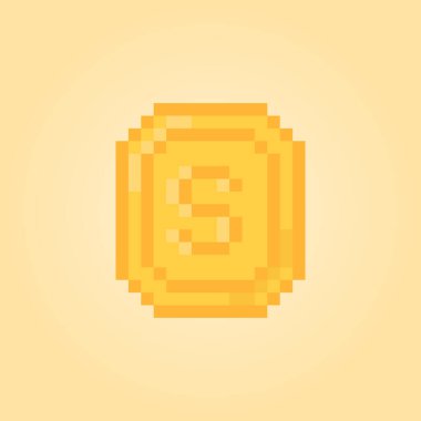 8 bit video oyunu için piksel sanatı parası. düz pixelart tarzı trend modern logottip grafik tasarımı beyaz arka planda izole edildi. Eski Pix video oyununda basit bir kazanç ya da neşe işareti kavramı