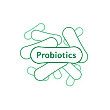 İnce çizgi probiyotikleri ya da laktobacillus yeşil ikonu. Prebiyotik kavramı sindirim sistemi gastrointestinal terapisi gibidir. düz kontur eğilimi bifidobacterium logotype grafik tasarımı beyaz arkaplan üzerinde izole