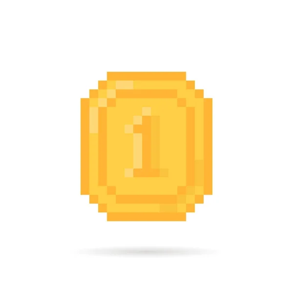 Oro Pixel Art Moneda Dinero Para Videojuegos Concepto Signo Creativo — Vector de stock