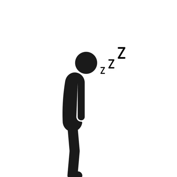 寝てる男の上で 眠っているビジネスマンのサインやベッドルームやオフィスで疲れた男の概念 フラットシンプルなトレンド現代のブラックロゴタイプグラフィックアートデザインイラスト白に孤立 — ストックベクタ