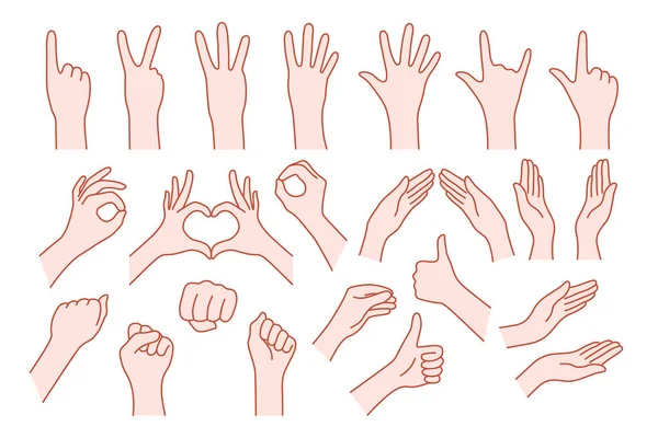 Samling Hand Form Som Gest Begreppet Stopp Hjälp Eller Rock — Stock vektor