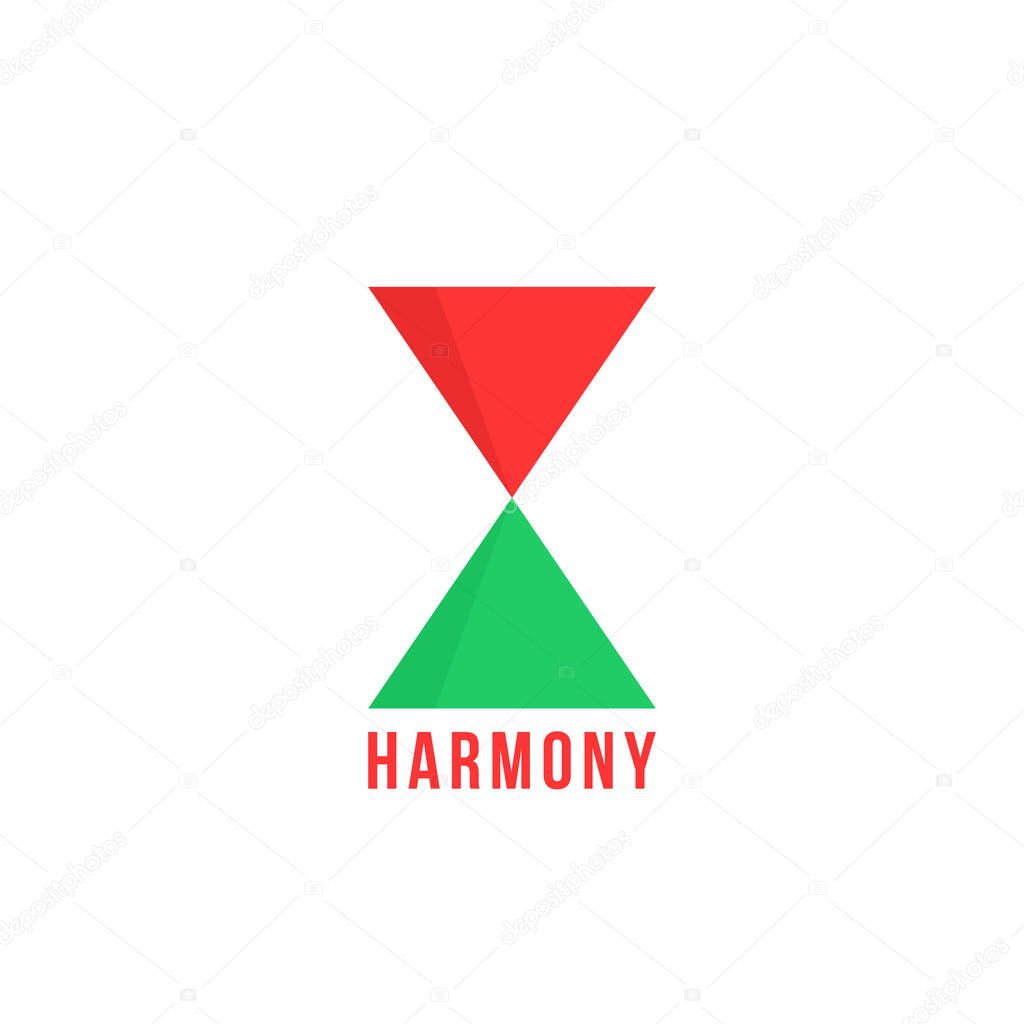 harmony logo like balanced figure. concept of two harmonious color triangle like people relations. simple flat style trend modern logotype graphic design isolated on white background