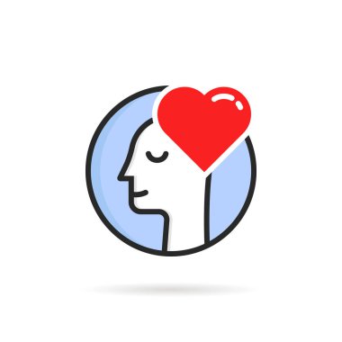 Aşk duygusu gibi basit zihinsel duygular. İlk randevu için romantik işaret ve tutkulu duygusal sevgili kavramı. Beyaz arkaplanda izole edilmiş doğrusal düz narsisizm minimal logotip grafik tasarımı