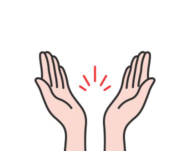 Beyazda izole edilmiş doğrusal alkış simgesi. Düz stil minimal logo grafik karikatür tasarım elementi. Komuta işi gibi el çırpma kavramı ve iyi değerlendirme veya serin değerlendirme