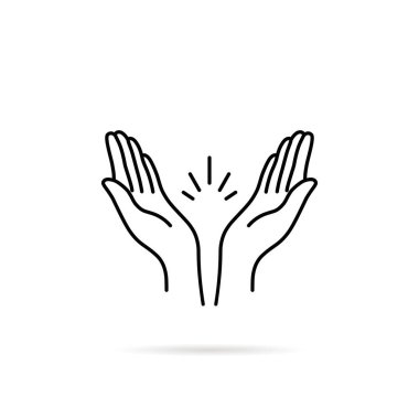 İnce dua eden eller ya da alkışlar. Komuta işi gibi el çırpma konsepti ve iyi değerlendirme ya da iyi değerlendirme. kontur düz stil minimal logottip grafik vuruş sanat tasarımı beyaz üzerine izole