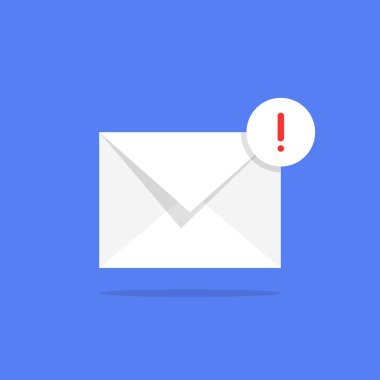 Spam ya da virüs gibi şüpheli e-postalar. çizgi film düz trend modern Sms logottip grafik tasarımı mavi arkaplan izole. İnternet adresi ya da yazışma üzerinden alınan şüpheli e-posta kavramı