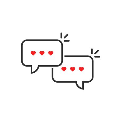 İnce çizgi konuşma balonu aşk mesajları. Aşk mektupları ya da düğün tabelası yazmak gibi sohbet kavramları. kontur düz trend minimal doğrusal logotip grafik tasarım elementi beyaz arkaplan üzerinde izole