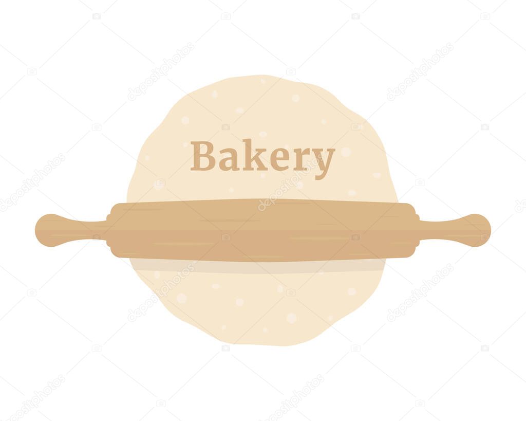 Rolling pin with dough like bakery. flat simple modern logotype graphic design isolated on white background. concept of kneading pastry for cookies or cakes and kitchen utensil for home made baking