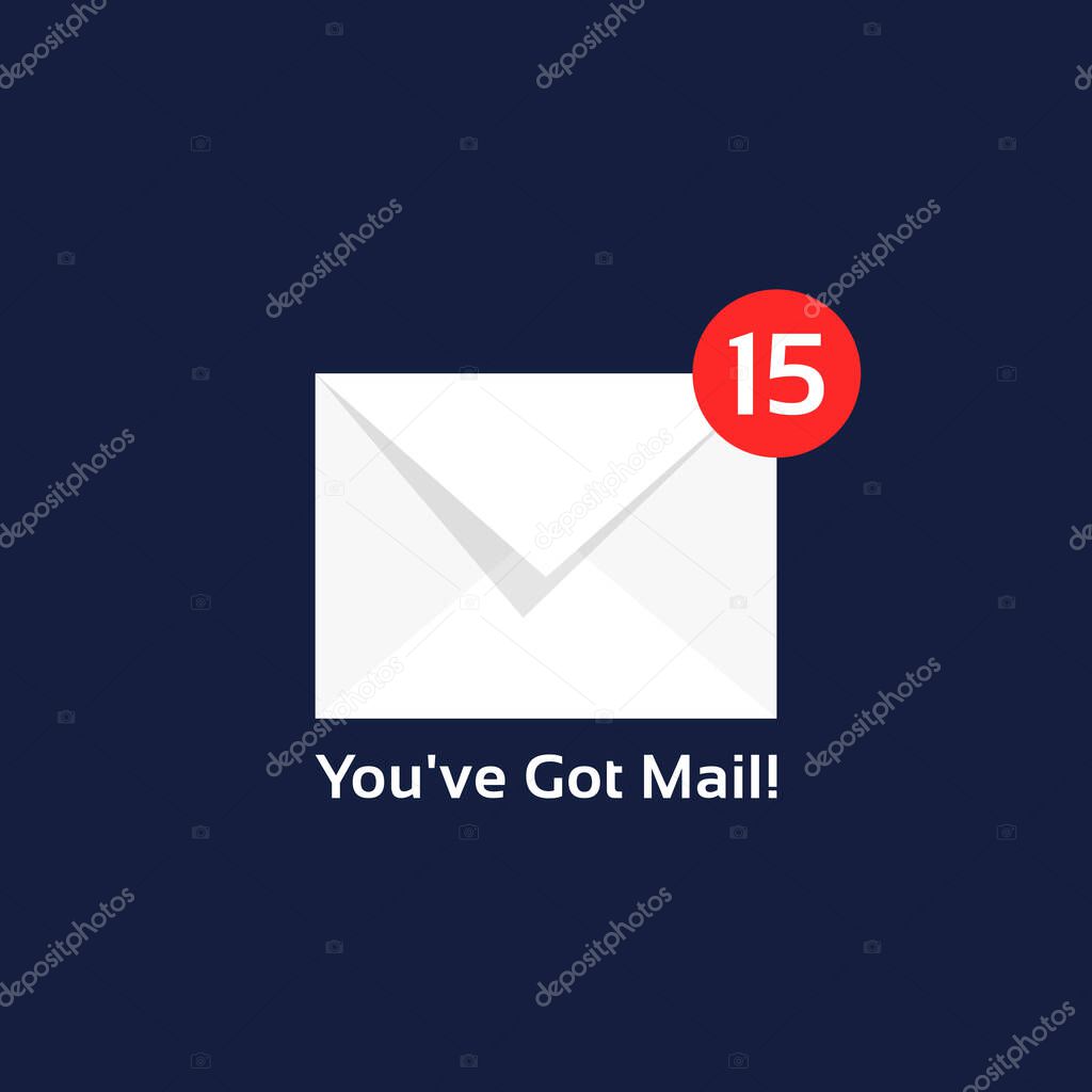 White online notification like unread email. concept of notice or many check message for mobile app and you ve got mail. flat simple cartoon style trend e-mail logotype graphic design illustration
