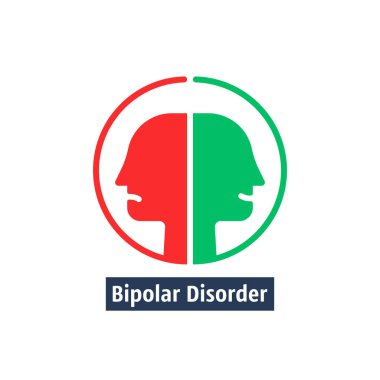İnsan kafası bipolar bozukluk gibidir. Basit düz trend modern taslak insan logoti grafik tasarımı beyaz arka planda izole edildi. Bölünmüş kişilik ya da şizofreni tanısı ve ikilik kişisi kavramı