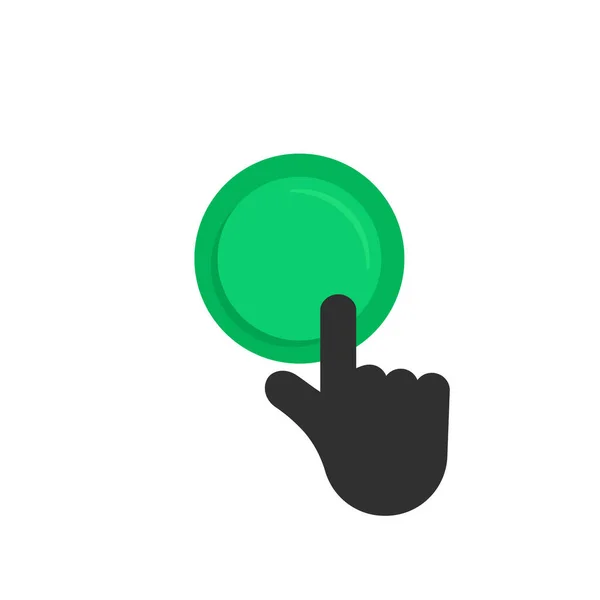 Black Hand Pushing Green Button Concept New Fast Start Symbol — Stock Vector