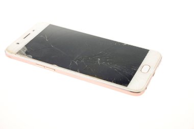Akıllı telefon, modern dokunmatik ekran, bölünmüş ekranlı cep telefonu, beyaz arka plan, teknoloji konsepti