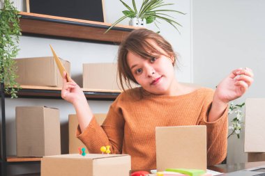 Genç kadınlar müşterilerden yeni siparişler aldıktan sonra mutlu olurlar. KOBİ çevrimiçi iş girişimcileri veya serbest meslek kavramları