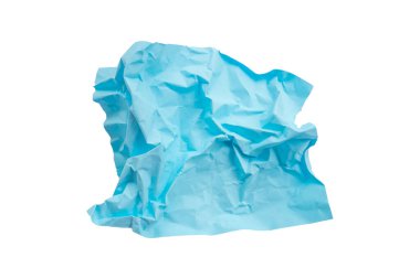 Beyaz arkaplanda mavi renkli kağıt top izole edildi