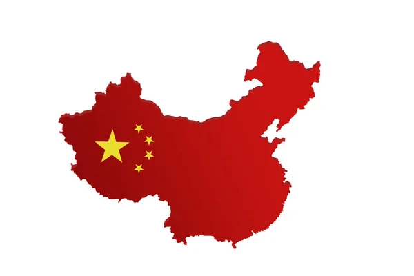 中国地图 孤立的白色背景 带有中国国旗图像的红色中国地图 — 图库照片