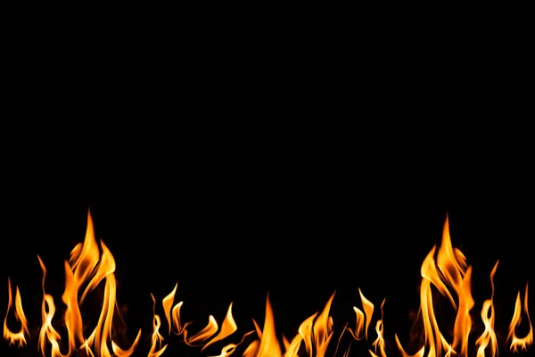 Ogień Czarnym Tle Płomienie Pożarowe Odizolowane Czarnym Tle — Zdjęcie stockowe