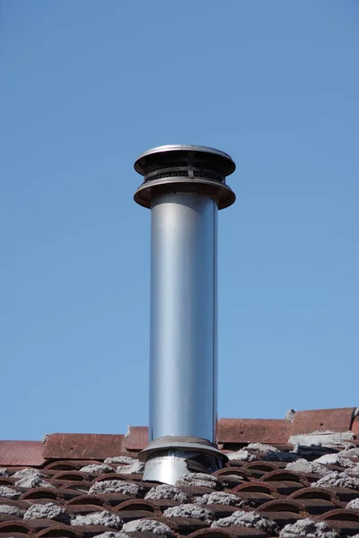 Close View Roof Section Modern All Metal Chimney Exhaust — Stock Photo, Image