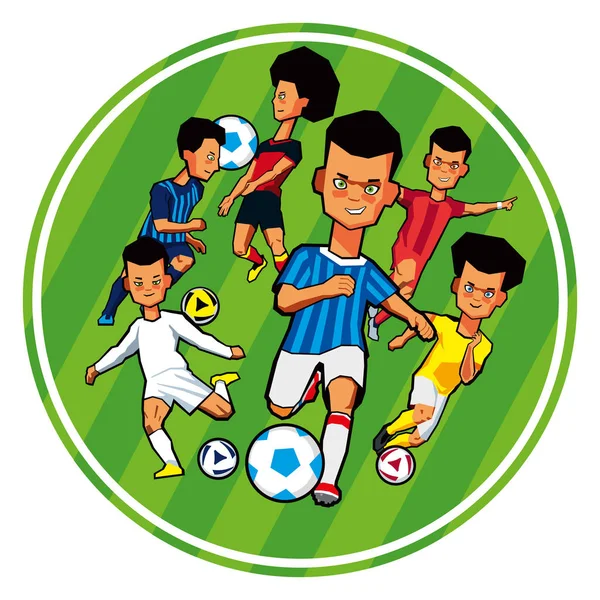 Набор Детских Футболистов Разных Спортивных Мундирах Разных Позах Векторная Графика — стоковый вектор