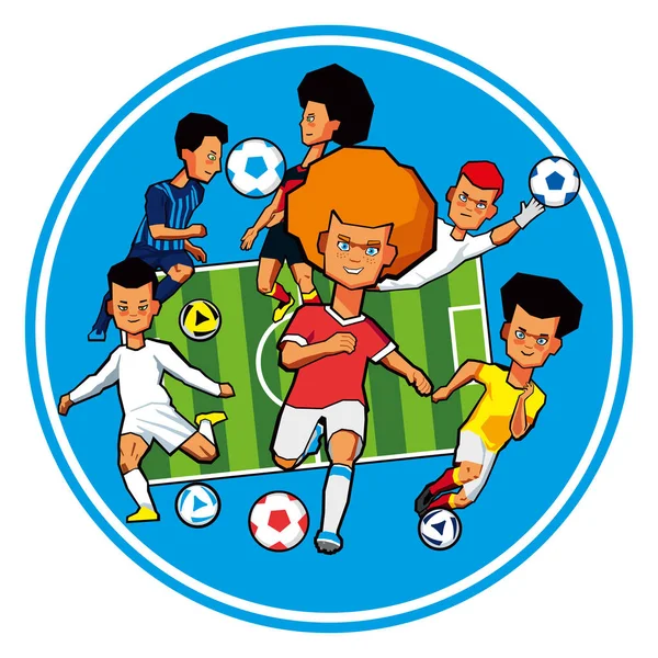 Набор Детских Футболистов Разных Спортивных Мундирах Разных Позах Векторная Графика — стоковый вектор