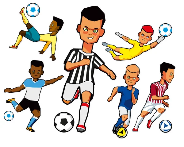 Пофарбовані Хлопчики Футболісти Різної Форми Різних Положень Набір Векторна Графіка — стоковий вектор