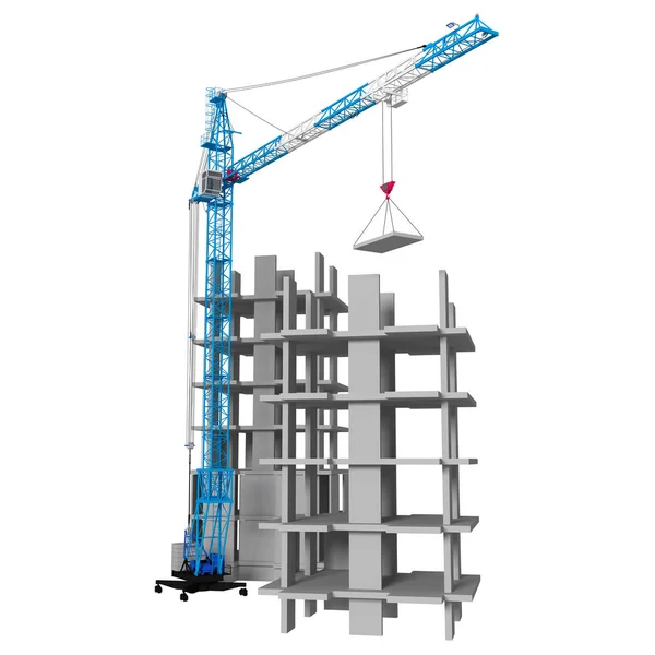 Dźwig Wieżowy Ilustracja Buduje Budynek Wielokondygnacyjny Modelowanie — Zdjęcie stockowe