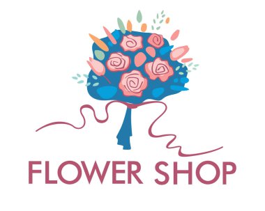 Boyalı bir buket çiçek. Çiçekçi dükkanı için logo. Vektör grafikleri