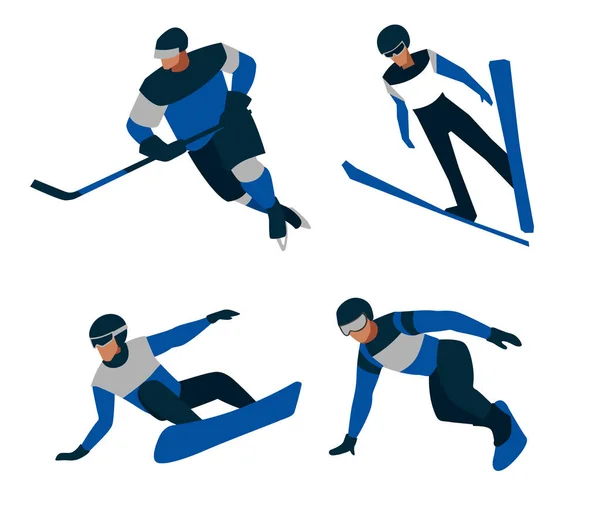 Ensemble Figures Sports Hiver Uniforme Sport Bleu Foncé Graphiques Vectoriels — Image vectorielle