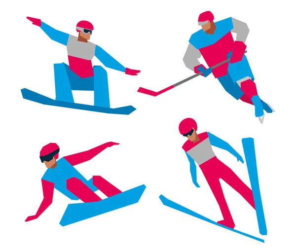 Ensemble Figures Sports Hiver Uniforme Sport Bleu Magento Graphiques Vectoriels — Image vectorielle
