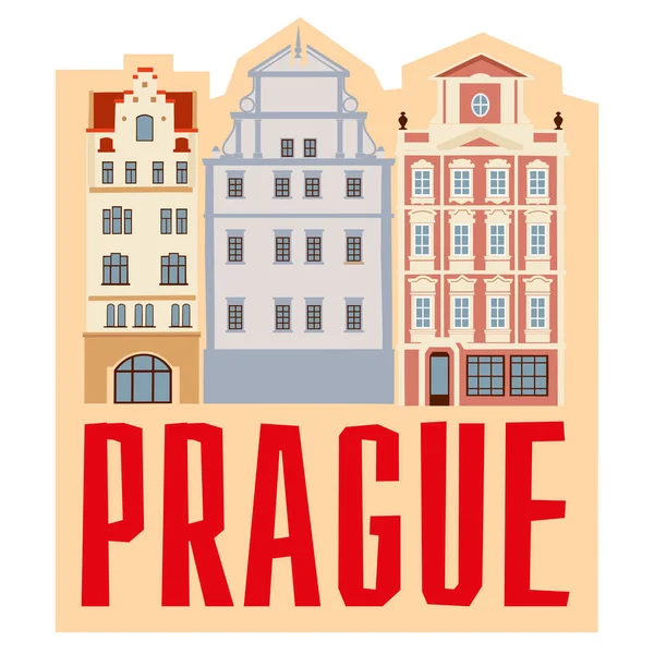 Praga Antiga Casas Decorativas Vintage Etiqueta Ímã Turístico Gráficos Vetoriais — Vetor de Stock
