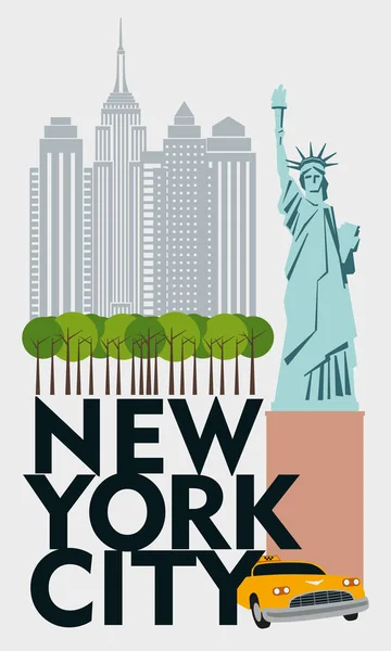 Návrháře Plakát New Yorku Callage Mrakodrapů Central Park Taxi Socha — Stockový vektor