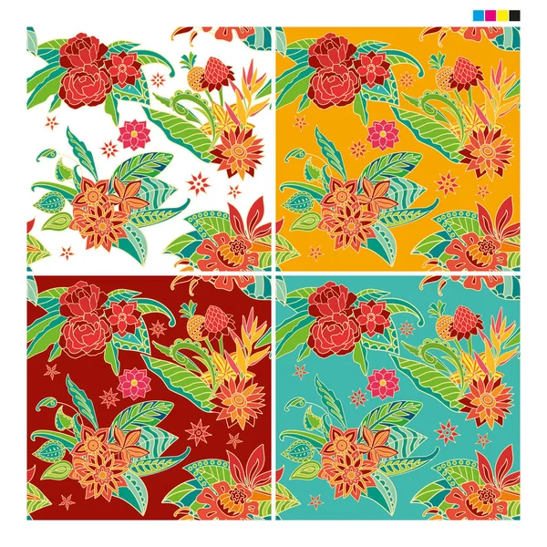 Patrón Sin Costura Floral Adornos Tailandeses Flores Hojas Dibujo Vectorial — Archivo Imágenes Vectoriales