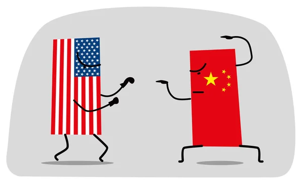 アメリカと中国の面白い旗の間で戦う 楽しいミニマルなグラフィックス — ストックベクタ