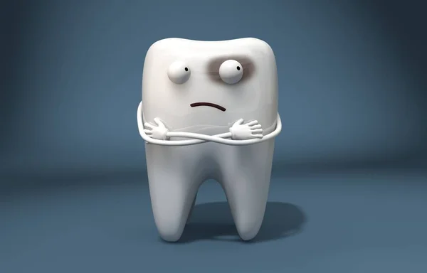 Ilustrace Smutný Nemocný Zub Uražený Zábavné Znaky — Stock fotografie
