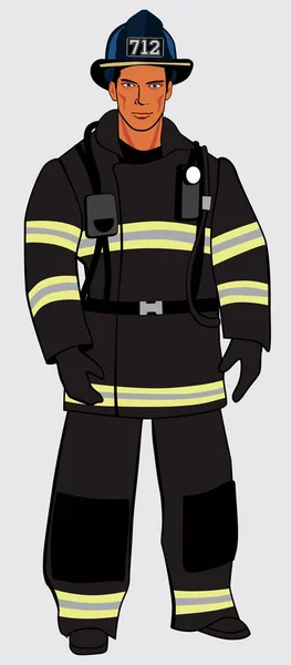 Bombero Masculino Con Uniforme Oscuro Figura Cuerpo Entero Vector Gráficos — Vector de stock