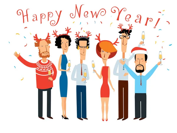 Yeni Yılınız Kutlu Olsun Bir Grup Mutlu Insan Kutlama Tebrik — Stok Vektör