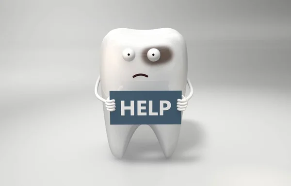 Illustration Sick Tooth Alarmed Holds Help Sign Funny Characters — Stock Photo, Image