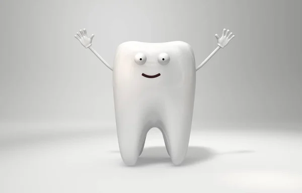 Illustration Healthy Tooth Happy Joyfully Waves His Hands Funny Characters — Stock Photo, Image