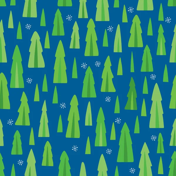 Green Christmas Trees Seamless Pattern Blue Background Vector Full Color — Stock Vector