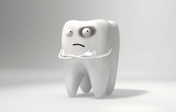 生病的牙齿感觉不好和冒犯 有趣的3D字符 — 图库照片